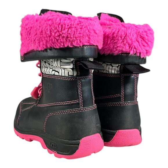 UGG Kids Waterproof Winter Boots Black Pink Fur Lined Lace Up Size 13 Outdoors - Picture 8 of 13